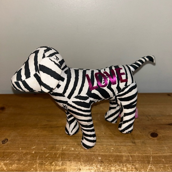 Victoria's Secret PINK LOVE Zebra Print White Black 8” Dog Plush Stuffed Animal - Picture 6 of 7